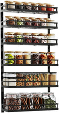 X-cosrack 6-Tier Wall-Mounted Spice Rack Organizer with Mixed Basket Sizes, Height-Adjustable Hanging Spice Shelf for Kitchen Pantry Cabinet, Large-Capacity Seasoning Holder, Black-Ruum Studio Home