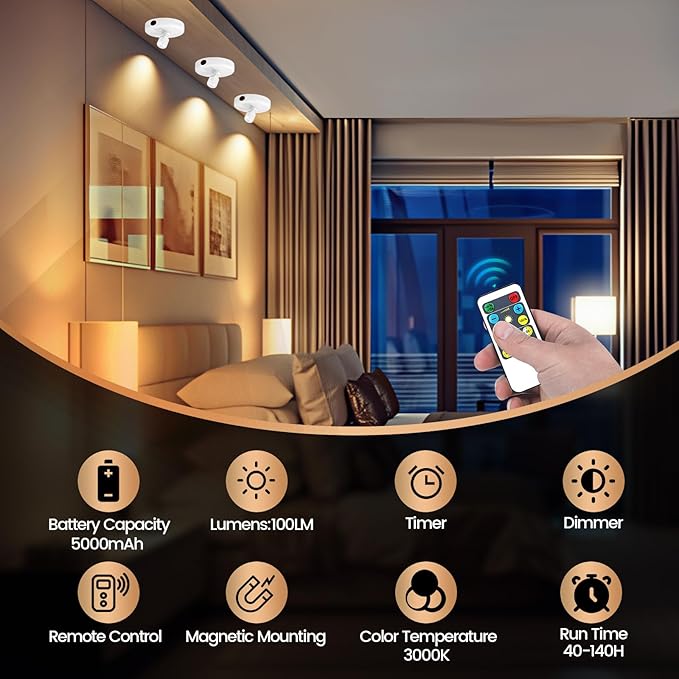 Cordless Spotlight Battery Powered, Plant Spot Light Indoor, Rechargeable Picture Lights with Remote, LED Accent Lighting, Dimmable Uplight for Tree Dartboard Decor Painting Art Photo-Ruum Studio Home