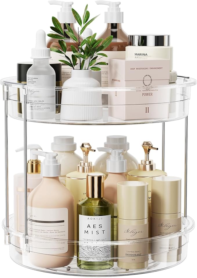 LAMU 12inch 2 Tier Lazy Susan Turntable Organizer Rotating Spice Rack Organization for Cabinet, Kitchen, Pantry, Countertop, Bathroom, Vanity, Medicine Cabinet Organizer, Clear-Ruum Studio Home