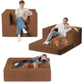 Folding Bean Bag Chair for Adults,3-in-1 Bean Bag Couch Faux Fur Floor Sofa Large Beanbag Convertible Bean Bag Sofa Bed with Pillow in Bedroom,Living Room,Apartment(Twin,Caramel)-Ruum Studio Home