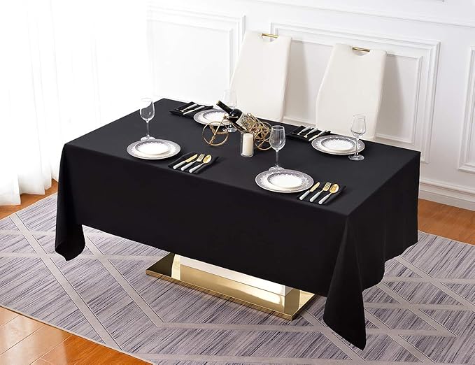 Surmente Black Tablecloth 60 x 120-inch Rectangular Polyester Table Cloth for Weddings, Banquets, or Restaurants-Ruum Studio Home