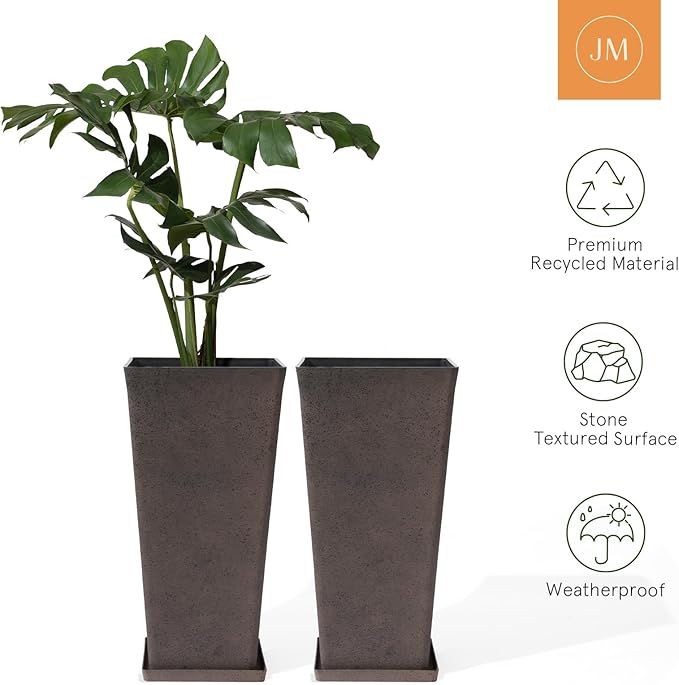 LA JOLIE MUSE 30 inch Tall Planters Set of 2, Indoor/Outdoor Rectangular Large V Shaped Taper Planters for Front Door-Ruum Studio Home