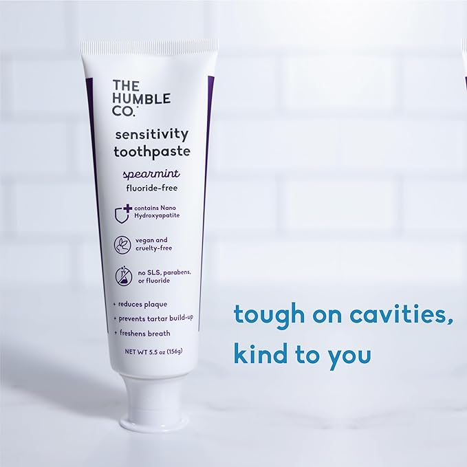 The Humble Co. Sensitive Toothpaste – Natural Spearmint Fluoride Free Toothpaste for Fresh Breath and Helps Remove Plaque, Vegan Cruelty Free Oral Care, Non-Toxic SLS Free Toothpaste (5.5 oz, 2pk)-Ruum Studio Home