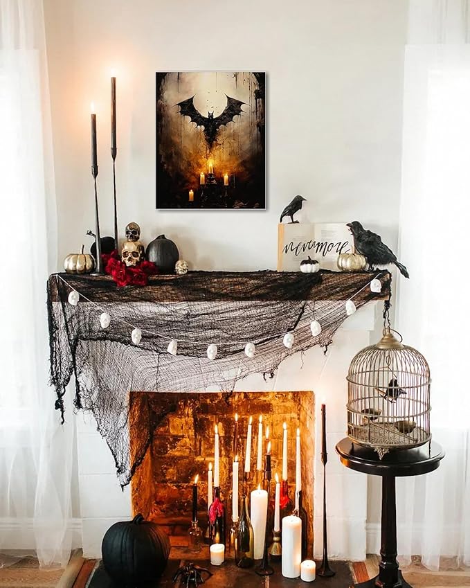 AbcCustomize Halloween Canvas Wall Art - Vintage Moody Bat Poster, Gothic Dark Academia Wall Decor, Spooky Halloween Decor for Farmhouse & Cottage, Fall Decorations Indoor for Living Room & Bedroom-Ruum Studio Home