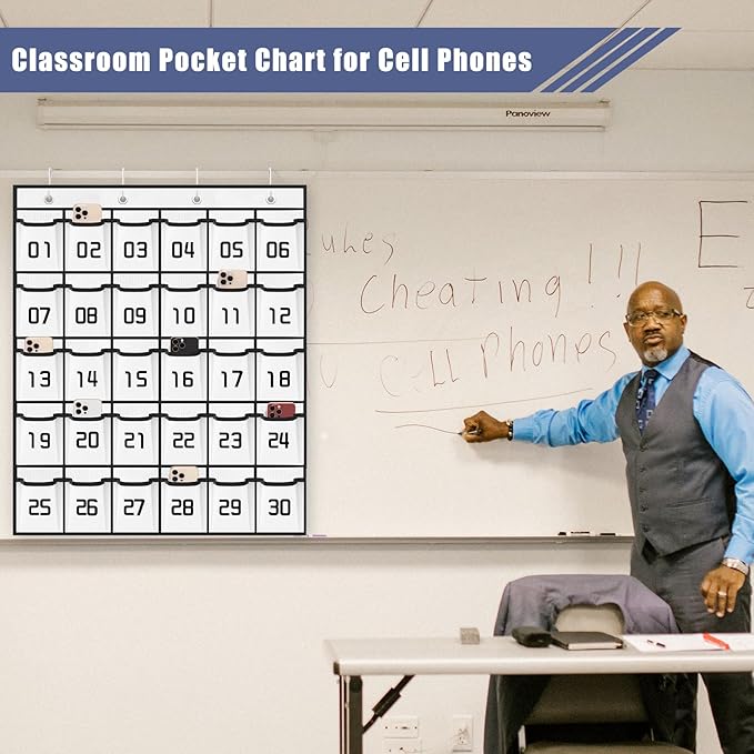 Loghot Classroom Accessories Closet Pocket Chart for Cell Phones Holder Wall Door Hanging Organizer (30 Pockets White)-Ruum Studio Home