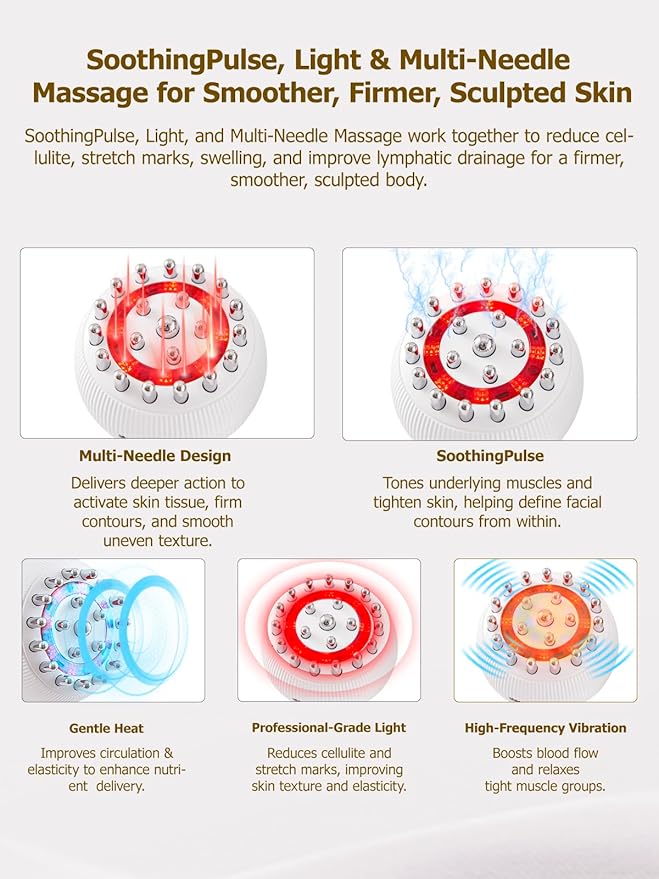 Lymphatic Drainage Massager & Anti Cellulite Massage Tool, Helps Reduce Stretch Marks & Cellulite, for Legs, Arms & Belly, Body Sculpting Machine with Microcurrent, Light, Heat & Vibration-Ruum Studio Home