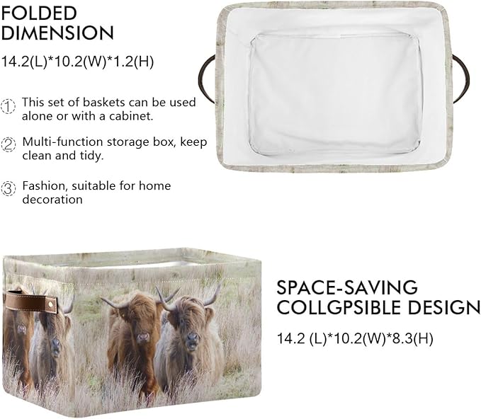 Highland Cows Storage Basket Cube Storage Bins Organizer Bag Collapsible Closet Shelf Baskets with handle for Baby Cloth Pet Toy Book 14.2×10.2×8.3 IN-Ruum Studio Home