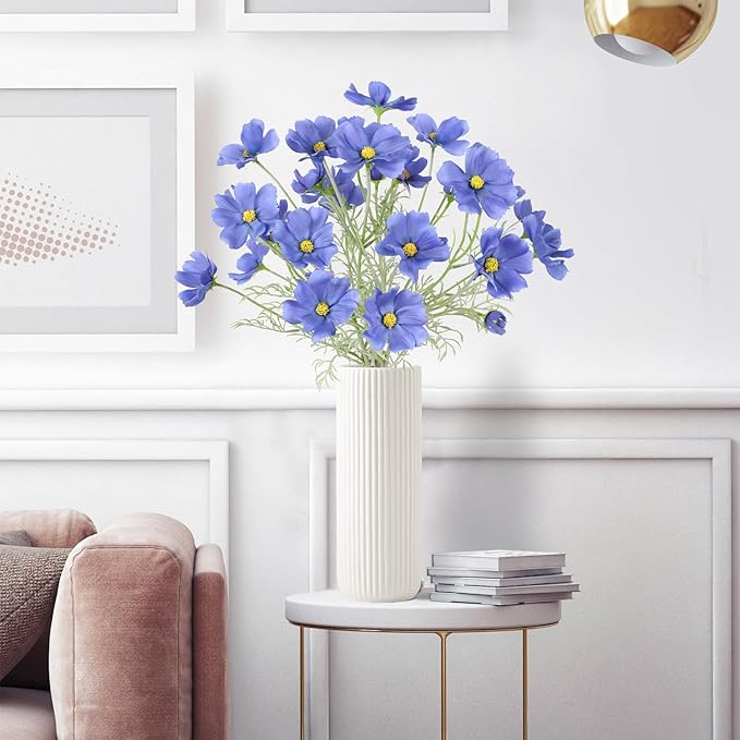 IPOPU Blue Flowers Artificial Cosmos 5PCS Fake Blue Wildflowers 24.5" Fake Daisies for Home Decor Indoor Faux Wild Flowers for Floral Arrangements Wedding Centerpiece-Ruum Studio Home