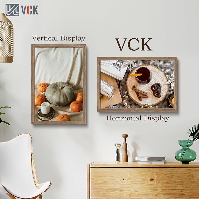 VCK 20x30 Frame 3 Pack - Brown Walnut, Natural Textured Solid Wood Poster Picture Frame, Wall Mounting Hanging-Ruum Studio Home
