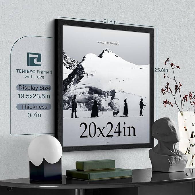 20x24 Picture Frame Set of 3, Textured Black Solid Wood Poster Frame, Wall Gallery Frame-Ruum Studio Home