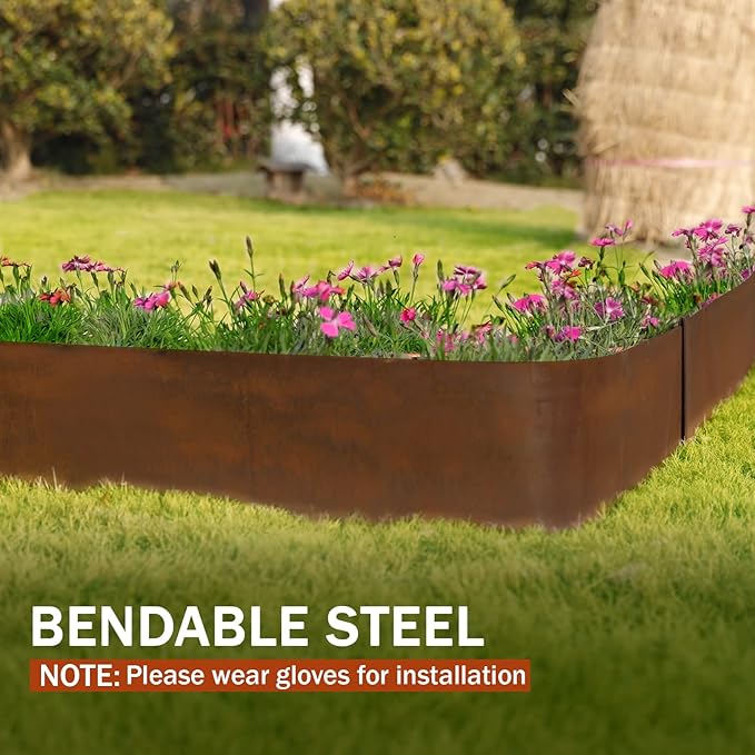 Worth Garden 6 Pack Pre-Rusted Cor-Ten Steel Landscape Edging - 40" L x 5.5" H Each (20ft Total) - No-Dig Hammer-in Heavy Duty 14-Gauge Metal Border w/ 7 Clips & Gloves - Edge for Lawn Yard-Ruum Studio Home