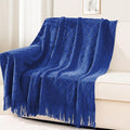 inhand Knit Klein Blue Throw Blanket for Couch, Soft Living Room Home Decor Knitted Twin Size Blanket, Outdoor Lightweight Breathable Summer Blanket, Farmhouse Warm Woven Decorative, 60"x80"-Ruum Studio Home