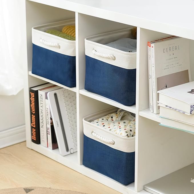 TcaFmac Organization and Storage Basket for Gifts Empty - 16x12x8 inch Large 4 Pack Collapsible Storage Box for Organizing, Fabric Storage Cubes for Cloth Toy Books Shelves(White & Jean Blue)-Ruum Studio Home