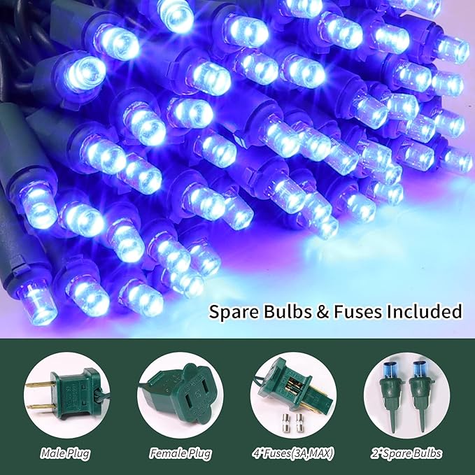 Blue Wide Angle LED Christmas Lights, 64.8 Ft 300 Count, Pack of 3 Strands 21.9 Ft 100 Lights UL Certified Commercial Grade Green Wire 5mm Holiday String Light-Ruum Studio Home