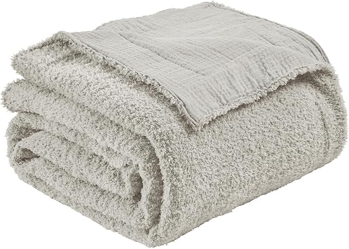 EMME Muslin and Fleece Throw Blanket Reversible - 50"*60" Grey Soft Warm Throw Blankets for Couch Bed Picnic Travel Bed-Ruum Studio Home