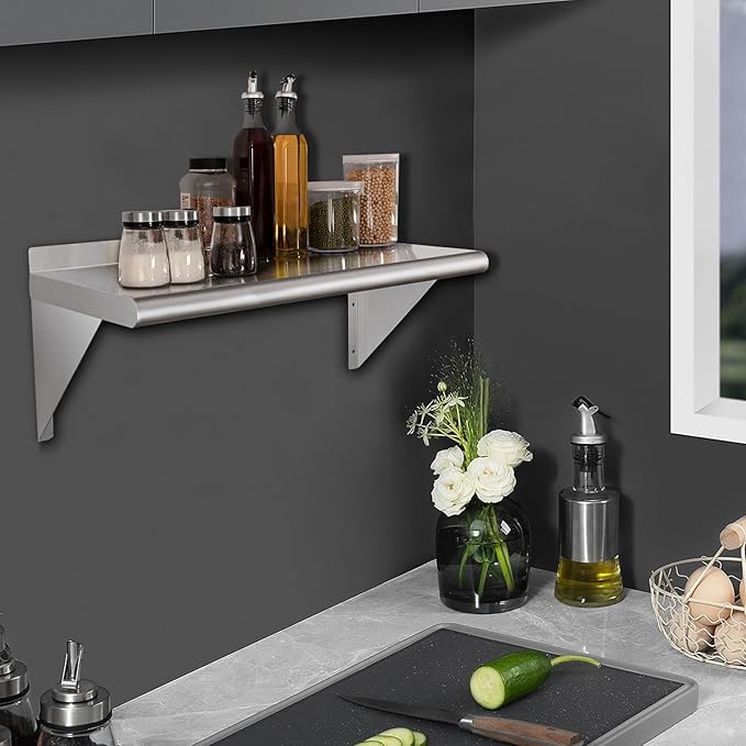 HARDURA Stainless Steel Shelf 12" x 36", 230lb Commercial Shelves Wall Mount Metal Shelving with Backsplash and Brackets for Kitchen, Restaurant, Laundry Room and Home-Ruum Studio Home