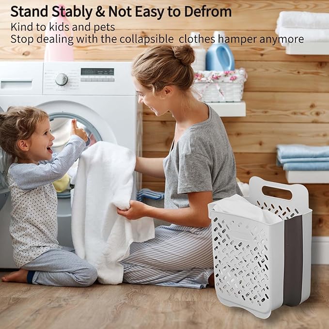 Plastic Foldable Laundry Basket with Handle, 42L Wall Mounted Laundry Hamper Freestanding Dirty Clothes Hamper, Collapsible Laundry Baskets Pop Up Hamper Storage Container for Snacks Dolls-Ruum Studio Home