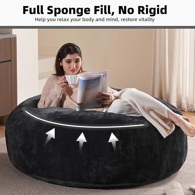 4FT Large Bean Bag Chairs,Big Adult Size Memory Foam Beanbags with Filler Included,Machine Washable Corduroy Cover,Ultra Soft Plush Gaming Bing Bag Puff Chair for Dorm, Living Room & Bedroom (Black)-Ruum Studio Home