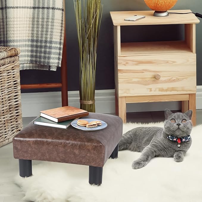 Joveco Small Footstool Ottoman Upholstered PU Leather Square Footrest Ottomans Small Foot Rest for Desk Couch Living Room Bedroom Office (Brown)-Ruum Studio Home