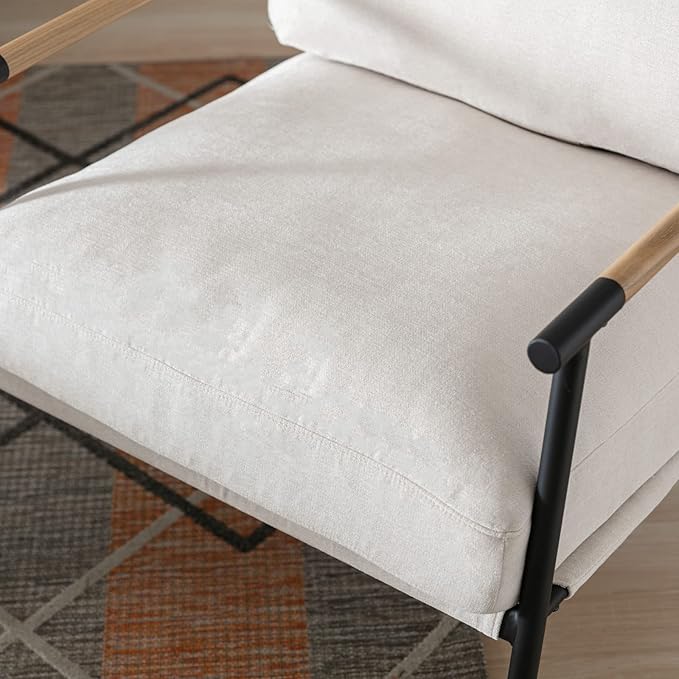 Mid-Century Accent Chair Set of 2, Soft Armchair Chenille Fabric Lounge Chair with Black Metal Legs, Upholstered Leisure Chair for Living Room Bedroom Reception Room, Beige-Ruum Studio Home