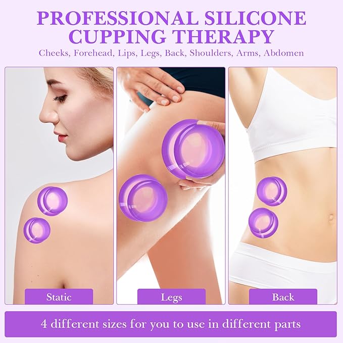 Geiserailie 16 Pcs 4 Sizes Cupping Therapy Set Silicone Cupping Massage Cups Professional Chinese Therapy Cup Vacuum for Body Muscle Nerve(Purple)-Ruum Studio Home