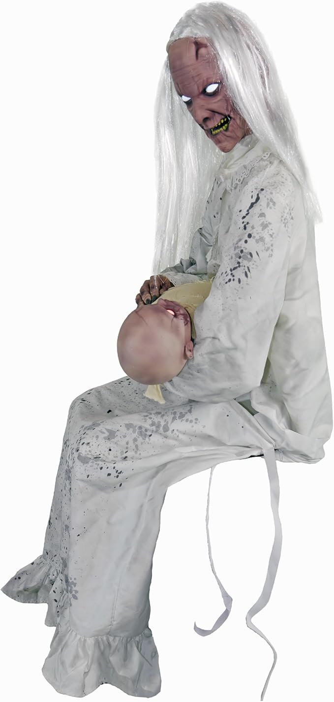 Haunted Hill Farm Life-Size Animatronic Gravely Granny by Tekky Halloween Decoration with Motion-Activated Sounds-Ruum Studio Home
