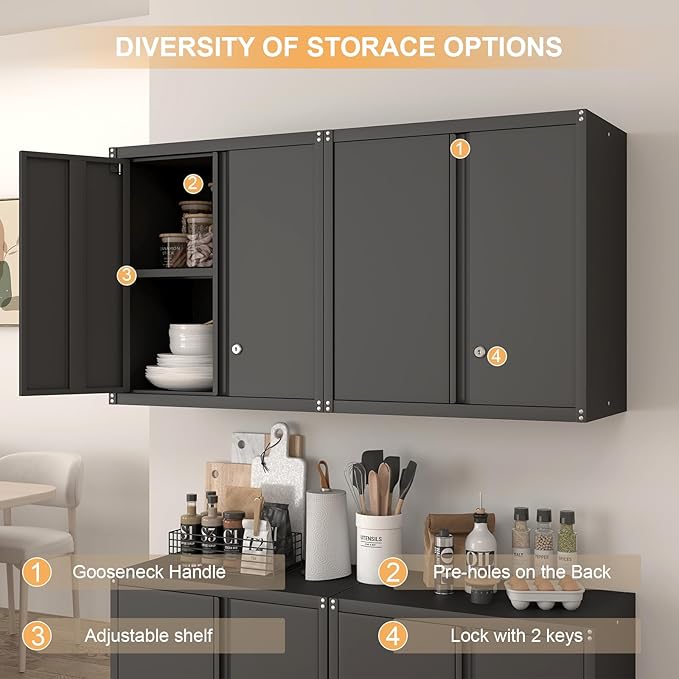Wall Cabinet Storage,Steel Cabinet with Locking,Metal Storage Cabinet for Home Office,Kitchen-Ruum Studio Home