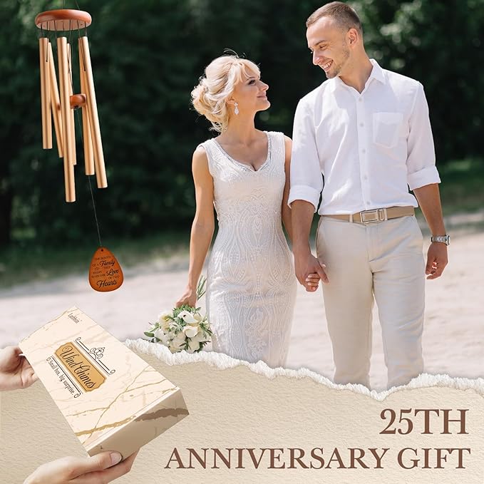 25th Wedding Anniversary Wind Chime, Happy 25th Anniversary Romantic Gifts for Couple, Parents, Wife, Husband, Friends, Sliver Anniversary's Keepsake Gifts Ideas-Large 36''-Ruum Studio Home