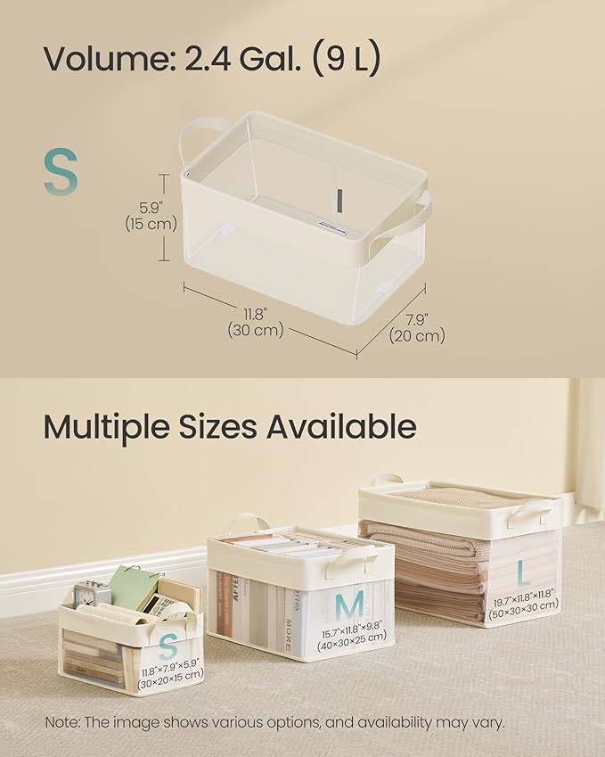 SONGMICS Storage Bins Set of 3, Small Fabric Storage Baskets, Foldable Organizer with Transparent Nylon Mesh, 11.8 x 7.9 x 5.9 Inches, Handles, for Bathroom, Kitchen, Cream White URFB915W01-Ruum Studio Home