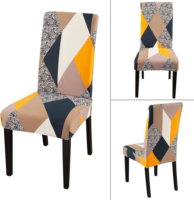 JQinHome Chair Covers for Dining Room 6 Pack,Magic Cube High Stretch Removable Washable Parsons Chair Slipcover for Home Party Hotel Wedding Ceremony (Geometric Patterns)-Ruum Studio Home