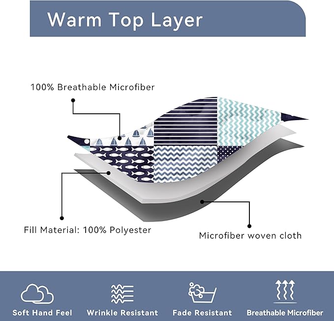 Nautical Bedding Queen Size Coastal Quilt with 2 Shams, Coastal Beach Comforter Sets Ocean Bedspreads Coverlet Summer Bedding, 90''x96''-Ruum Studio Home