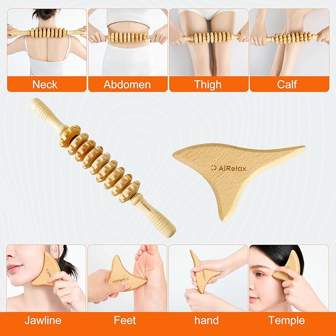 AiRelax 6 in 1 Wood Therapy Massage Tools,Lymphatic Drainage Massager Maderoterapia Kit Colombiana for Body Shaping,Body Sculpting Massage kit Tools-Ruum Studio Home