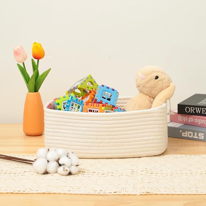 Small Storage Baskets for Organizing | Closet Organizer Bins | Shelf Toy Basket | Woven Rope Baskets | Cube Decorative Box | Shallow Basket | 11.5x7.5x4.7” | 3 Packs Off White-Ruum Studio Home