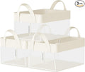 SONGMICS Storage Bins Set of 3, Small Fabric Storage Baskets, Foldable Organizer with Transparent Nylon Mesh, 11.8 x 7.9 x 5.9 Inches, Handles, for Bathroom, Kitchen, Cream White URFB915W01-Ruum Studio Home