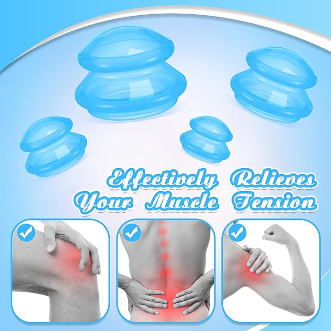 Nuanchu 8 Pcs 4 Sizes Cupping Therapy Set with Satin Bag Silicone Massage Cups Professional Cupping Therapy Vacuum Cup for Cellulite Joint Pain Muscle Pain(Clear Blue)-Ruum Studio Home
