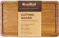 Acacia Wood Cutting Board for Kitchen - 0.8 inch Thick Wood Charcuterie Cheese Board with Side Handles and Juice Grooves, Wooden Chopping Block for Meat and Veggies, 11.5x7 inch-Ruum Studio Home