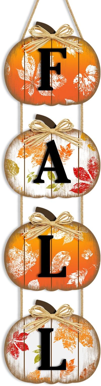 Fall Decorations for Home, Fall Pumpkin Door Sign for Front Door Decor, Autumn Maple Leaf Pumpkin Decorations Wooden Hanging Signs for Home Wall Porch Outdoor Party-Ruum Studio Home