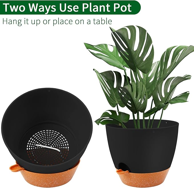 GARDIFE Large Hanging Planter, 12 inch Hanging planters for Indoor. Outdoor Plants, Self Watering Plant Pot, Plant Hanger, Black-Ruum Studio Home