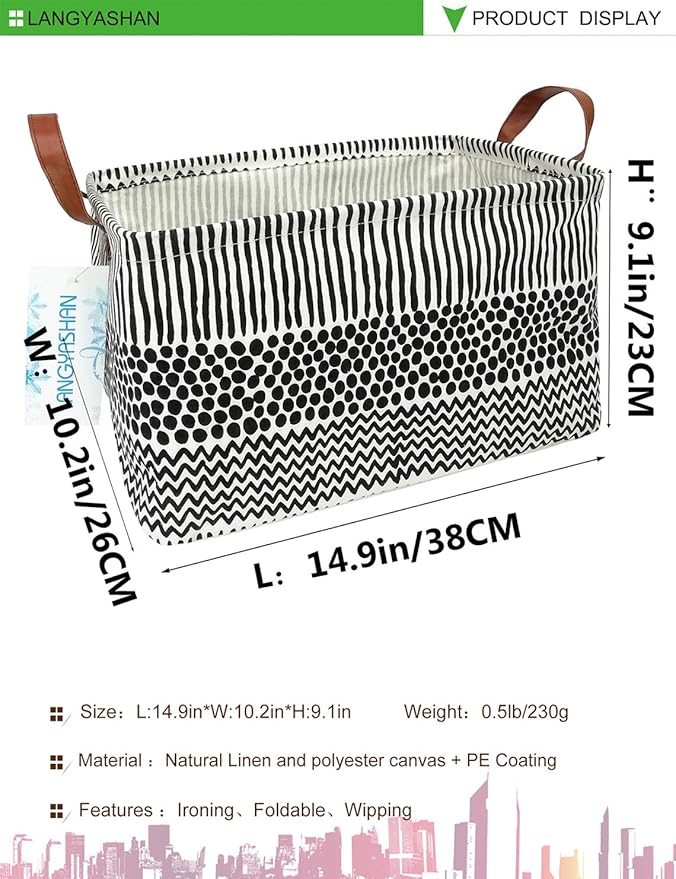 LANGYASHAN Rectangular Storage Bin Collapse Canvas Fabric Cartoon Storage Basket with Handles for Organizing Home Kitchen Boys and Girls Toys Office Closet Shelf Baskets (Rec Black line)-Ruum Studio Home