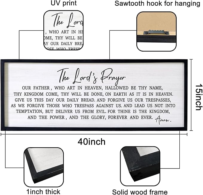Our Father Prayer Bible Verse Framed Wall Art, 40''×15'' Rustic Religious Christian Lords Prayer Sign for God Jesus Christ Prayer, Horizontal Holy Inspirational Catholic Scripture Decor-Ruum Studio Home