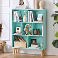 LEYAOYAO 7 Cube Bookshelf 3-Tier Bookcase with Legs, Mint-Green Kids Book Shelf Cute Storage Organizer, Toy Shelves Bookshelves,Wood Display Bookcases-Ruum Studio Home
