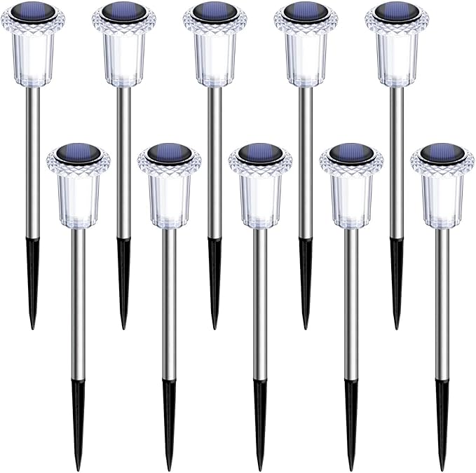DenicMic Solar Lights Outdoor 10 Pack Waterproof 6000K Cold White LED Stainless Steel Stake for Pathway Yard Garden Driveway Solar Powered Outside Decor-Ruum Studio Home
