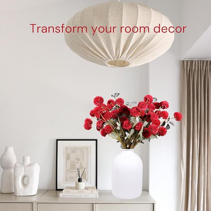 Burgundy Flowers, Maroon Artificial 10 Long Stems + Eucalyptus, Wine Colored Silk Flowers for Burgundy Decor, Fall Table Centerpieces, Dark Red Faux Mums, Thanksgiving Centerpieces For Tables-Ruum Studio Home