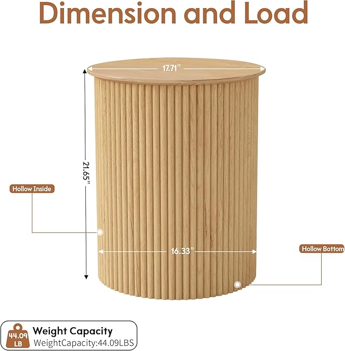 AVZEAR Fluted Round Side Table, Small End Table Modern Boho Nightstands, Circle Bedside Tables Bohemian Accent Table Wood Night Stand for Small Spaces, Living Room, Bedroom(Natural)-Ruum Studio Home