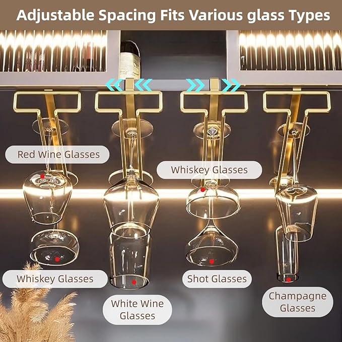LINFIDITE Gold Under Cabinet Wine Glass Holder, 2 Pack, Space Saving, Easy Installation, Anti-Skid, Compact Design, Sturdy Materials, Affordable Gift-Ruum Studio Home