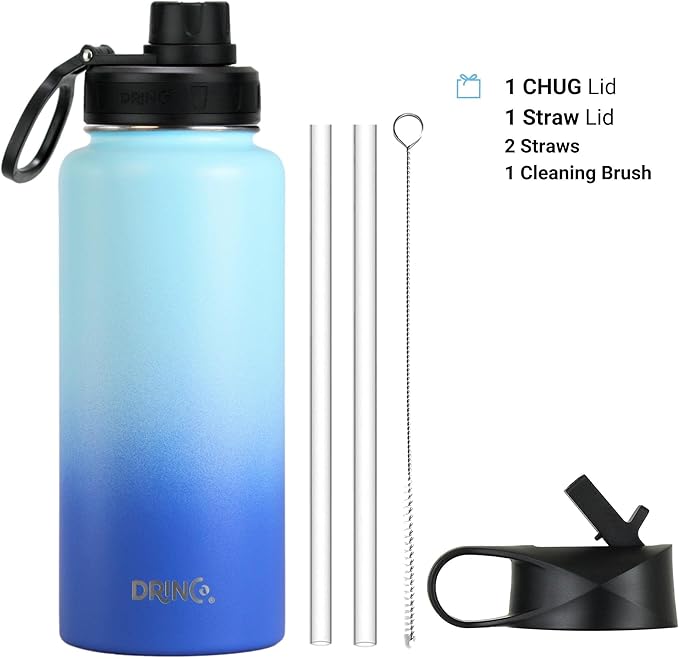 DRINCO Stainless Steel Water Bottle Spout Lid Vacuum Insulated Double Wall Water Bottle Wide Mouth (40oz 32oz 22oz 18oz 14oz) Leak Proof Keeps Cold or Hot (32 oz, 32oz Morning Sky Blue)-Ruum Studio Home