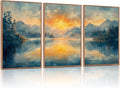 KAlRNE Sunset Mountain Canvas Wall Art,Abstract Scenery Wall Painting,Blue Landscape Lake Pictures,Watercolor Mountains Forests Art Prints For Living Room Bedroom Office Decoration - Framed 16X24 Inch-Ruum Studio Home