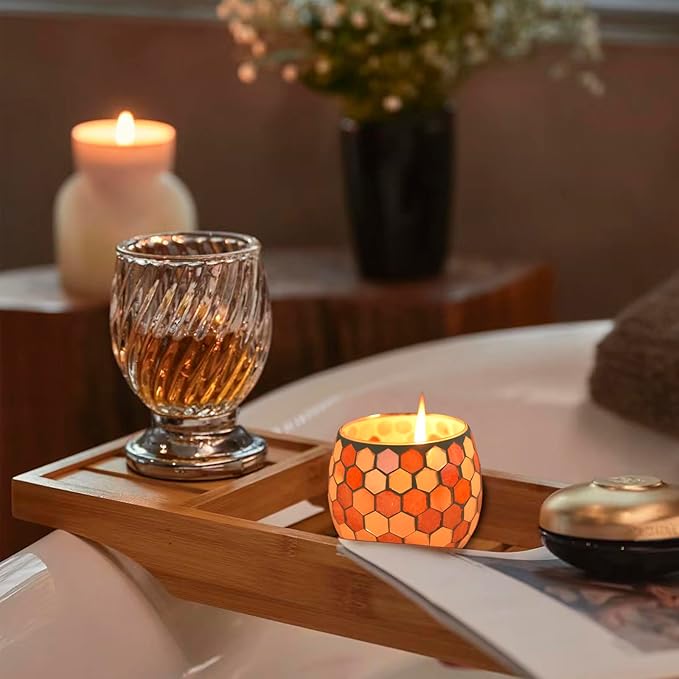 Votive Candle Holder Tea Lights - Glass Candle Holders, Mosaic Tealight Candle Holder, Candle Jar Cup for Wedding Centerpiece Party Table Decorations, Valentines Day Decor-Ruum Studio Home