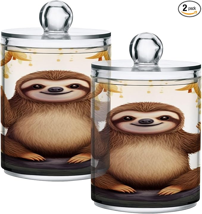 Cute Sloth 2PC Airtight Transparent Plastic Storage Jar Food Storage Container Plastic for Food Herbs Tea etc with Storage Lid easy to use and clean With lid Easy To Use-Ruum Studio Home