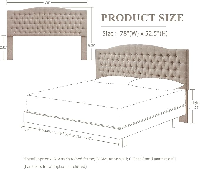 Linen Upholstered Headboard King/Cal King Size Latest Model Wall Mount, Bed Frame Mount, Featuring High-Density Sponge Padding, Luxury Texture Easy Assembly Comfort and Style-Linen-Ruum Studio Home